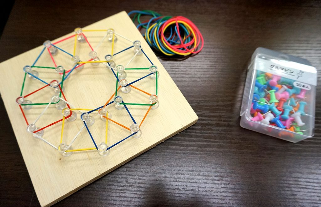 押しピンと輪ゴムでのゴムかけジオボード