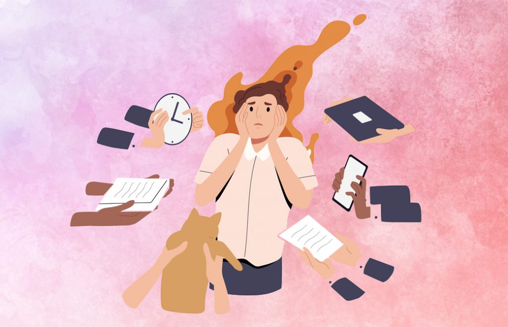 たくさん頼み事をされて困っている人のイラスト