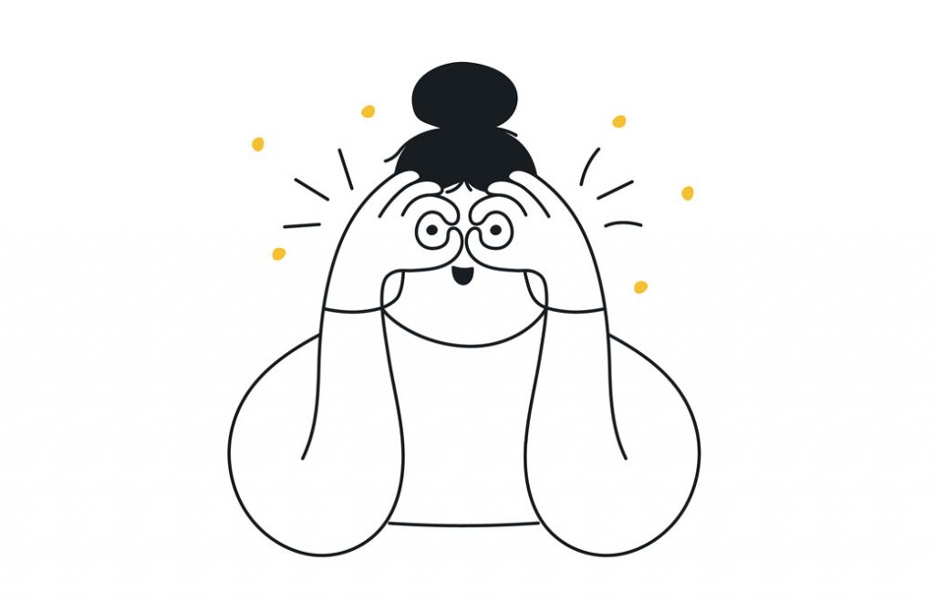 手で眼鏡をつくる女性のイラスト