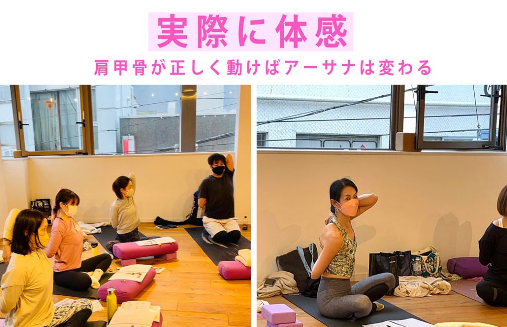 実際に体感!肩甲骨が正しく動けばアーサナは変わる